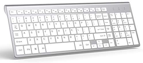 Wireless Keyboard, J JOYACCESS 2.4G Slim and Compact Wireless Keyboard with Numeric Keypad for Laptop, MacBook air, Apple, Computer, PC-White+Silver