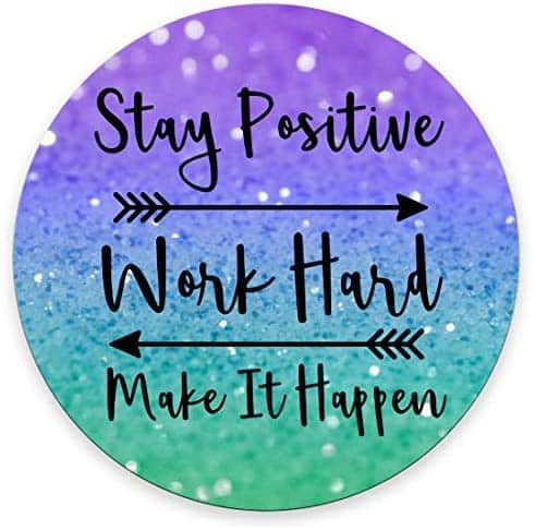 Amcove Round Gaming Mouse Pad Custom, Stay Positive Work Hard and Make It Happen Inspirational Quotes Round Mouse pad Art Purple Green Glitter Black Quote 7.9 x 7.9 x 0.12 Inch