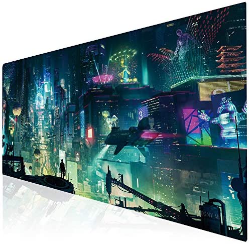 Imegny Extended Gaming Mouse Pad, Portable Mat for Keyboard & Mouse with Stitched Edges + Non-Slip Rubber Base （90×40 Green city005）