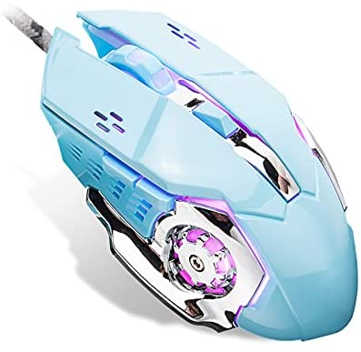 Wired Computer Gaming Mice, 6 Buttons for Desktop Laptop Mac PC Gaming Mouse, 4 Levels DPI 800-1600-2400-3200 with 4 Colors RGB Backlit, Ergonomic Design for Professional Gamers Use