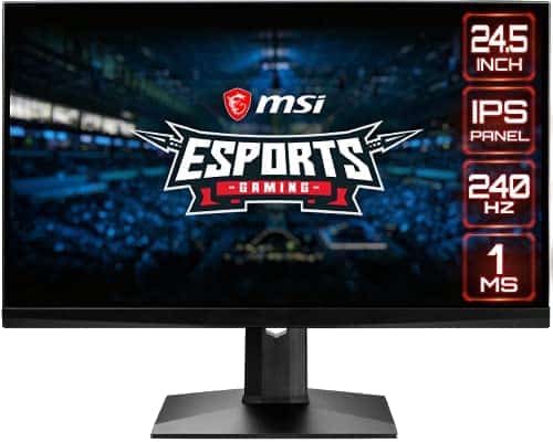 MSI 24.5” FHD (1920 x 1080) Non-glare with Super Narrow Bezel 240Hz 1ms 16:9 HDMI/DP/USB Height Adjustment G-Sync Compatible IPS Gaming Monitor (OPTIX MAG251RX),Black
