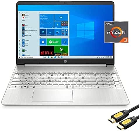 HP 15.6″ FHD Micro-Edge Slim Laptop, AMD Dual-Core Ryzen 3 3250U (Beat i3-10110U), 16GB RAM, 256GB SSD, USB-C, HDMI, Wi-Fi, Webcam, HP Fast Charge, SD Reader, Mytrix_HDMI Cable, Win 10