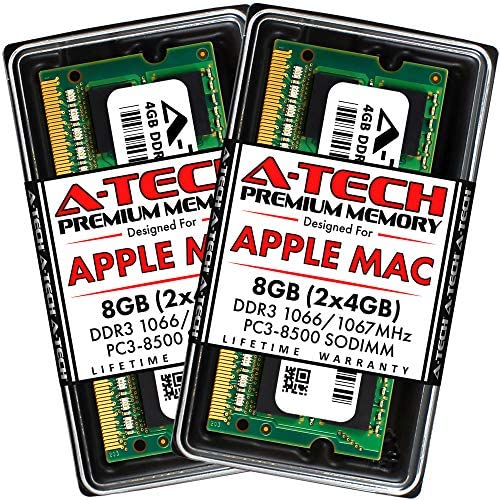 A-Tech 8GB (2 x 4GB) PC3-8500 DDR3 1066/1067 MHz RAM for MacBook, MacBook Pro, iMac, Mac Mini (Late 2008, Early/Mid/Late 2009, Mid 2010) | 204-Pin SODIMM Memory Kit
