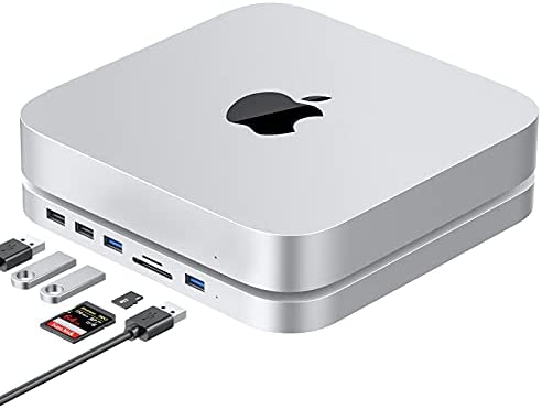 USB-C Hub with Hard Drive Enclosure for Mac Mini M1, Type C Docking Station with SATA SSD/HDD Slot, Dual USB 3.0/2.0 Port, TF/SD Card Readers, Compatible with Mac Mini 2018/2020