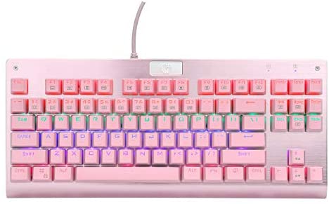 HUO JI E-Yooso Z-77 Mechanical Gaming Keyboard with Rainbow LED Backlit, Red Switches, Tenkeyless 87 Keys Anti-Ghosting for Mac, PC, Pink