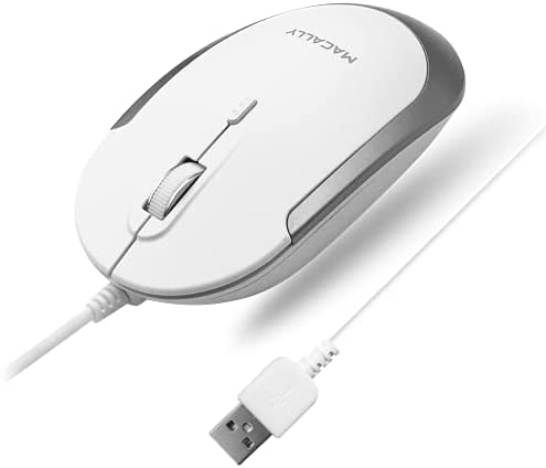 Macally Silent Wired Mouse – Slim & Compact USB Mouse for Laptop/Desktop Windows PC or Apple Mac – Designed with Optical Sensor & DPI Switch – Simple & Comfortable Wired Computer Mouse (White)