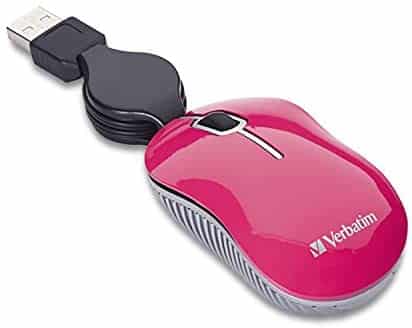 Verbatim USB Corded Mini Travel Optical Wired Mouse for Mac and PC – Commuter Series Pink