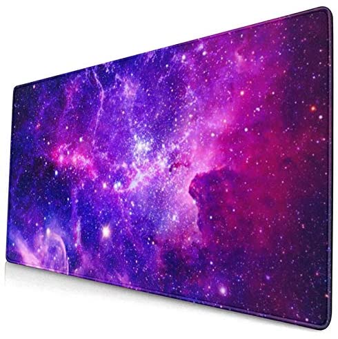Galaxy Gaming Mouse Pad, Large Space Universe Mousepad, Extended Mouse Mat for Office Laptop Computer, Non-Slip Rubber Base Mouse Pads with Durable Stitched Edge Blue-Purple 15.7×30 inch
