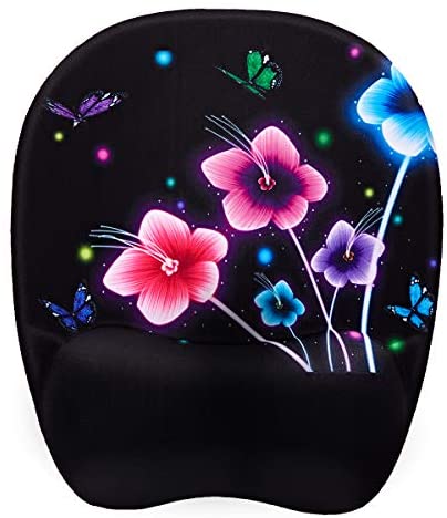 Ergonomic Mouse Pad, Memory Foam Mouse Pad with Wrist Rest Support, Gaming Mouse Pad with Lycra Cloth, Non-Slip PU Base Ergonomic Design for Laptop ,Desktop Computer (Luminous Flowers)