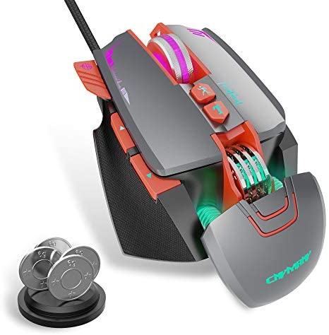 CNYMANY Gaming Mouse Wired [Removable Weights] [Programmable] [Breathing Light] [3200 DPI]Ergonomic Game USB Computer Mice with 7 Buttons 7 Backlight Modes, for Windows PC Gaming (Grey)