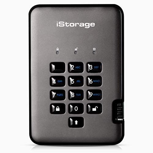 iStorage diskAshur PRO2 HDD 2TB Secure portable hard drive FIPS Level 3 certified – password protected, dust and water resistant, portable, military grade hardware encryption.IS-DAP2-256-2000-C-X
