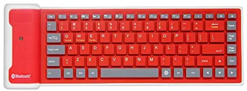 Mini Wireless Bluetooth Keyboard,Foldable Portable Silent Click Silicone Soft Waterproof Slim Rollup Keypad Rechargeable for PC Notebook Laptop (Red)