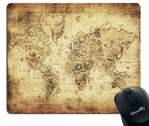 Smooffly Antique Map Mouse Pad,World Map Antique Vintage Old Style Rectangle Non-Slip Rubber Mousepad Gaming Mouse Pad, 240MM X 200MM X 3MM