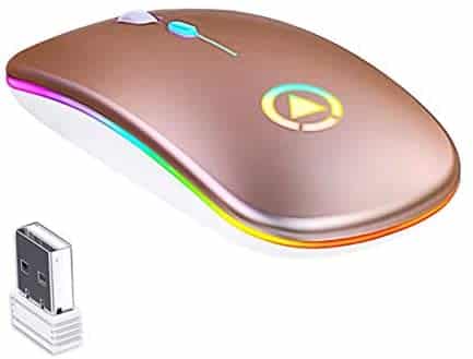 XIAYIO Wireless Mouse Rechargeable , Slim LED Silent Mouse 2.4G PC Computer Laptop Mice with USB Receiver for Laptop,PC,Computer,Mac (Rose Gold)