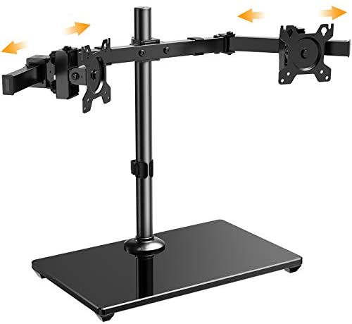 ErGear Dual Monitor Stand with Freestanding Glass Base, 17-32″ Height Adjustable Two Arm Monitor Mount, Heavy-Duty Structure Loads up to 26.4lbs