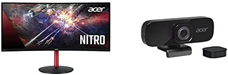 Acer Nitro XZ342CK Pbmiiphx 34″ 1500R Curved WQHD (3440 x 1440) Gaming Monitor, AMD Radeon Freesync, 144Hz, 1 x DP & 2 x HDMI 2.0 Ports with Acer QHD Webcam with Omnidirectional NR Microphone