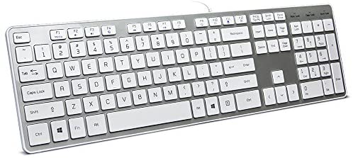 BFRIENDit Wired USB Keyboard , Comfortable Quiet Chocolate Keys , Durable Ultra-Slim Wired Computer Keyboard For PC , Windows 10 / 8 / 7 / Vista , KB1430 – Sliver