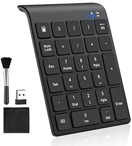 Number Pad, 27 Keys Portable USB Wireless Numeric Keypad with Clean Brush Slim Mini 2.4 G Financial Accounting Numeric Pad Extensions for MacBook, MacBook Air/Pro,Notebook, Desktop,Laptop,PC(Black)