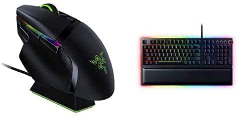 Razer Basilisk Ultimate Hyperspeed Wireless Gaming Mouse w/ Charging Dock – Classic Black & Huntsman Elite Gaming Keyboard: Fastest Keyboard Switches Ever – Clicky Optical Switches – Classic Black