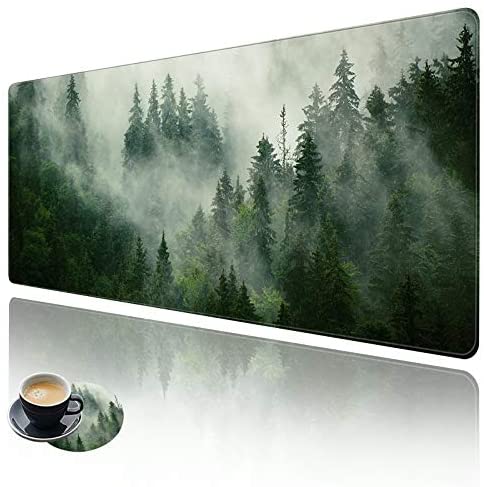 Extended Large Mouse Pad, Functional Desk Pad with Stitched Edges, XXL Mouse Pad Large (31.5×11.8 Inch) w/ Brilliant Design, Desk Mat Keyboard Pad Non Slip Base Gaming Mousepad – Forests