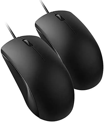 Wired Mouse, Computer Mice Wired for Laptop, 1200 DPI, 3 Buttons, USB Mouse for Office, Ergonomic PC Mouse for Right or Left Hand, Corded Mouse Compatible for Windows, Mac OS, Linux, 2 Pack, Black