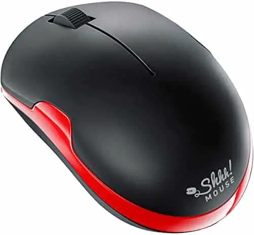 ShhhMouse Wireless Silent Noiseless Clickless Mobile Optical Mouse with USB Receiver and Batteries Included, Portable and Compact, for Notebook, PC, Laptop, Chromebook, Computer, MacBook (Black/Red)