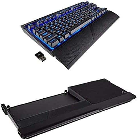 CORSAIR K63 Wireless Mechanical Gaming Keyboard, Backlit Blue Led, Cherry MX Red – Quiet & Linear and CORSAIR K63 Wireless Gaming Lapboard for K63 Wireless Keyboard – Game Comfortably From Your Couch