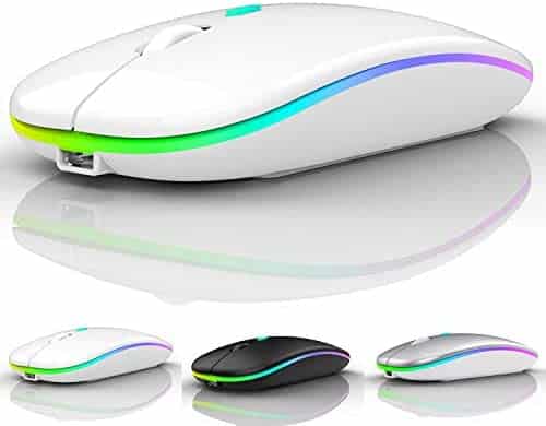 LED Bluetooth Wireless Mouse,Bluetooth Mouse for MacBook Pro,Bluetooth Mouse for MacBook Air,Rechargeable Wireless Mouse for MacBook, Laptop, Mac,Tablet (White)