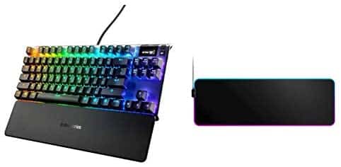 SteelSeries Apex 7 TKL Compact Mechanical Gaming Keyboard – OLED Smart Display – USB Passthrough and Media Controls & QcK Gaming Surface – XL RGB Prism Cloth Optimized for Gaming Sensors