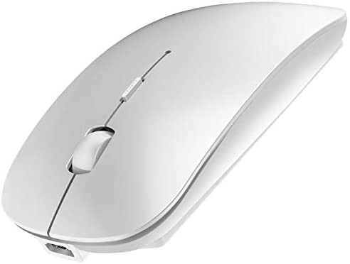 2.4GHz Wireless Bluetooth Mouse, Dual Mode Slim Rechargeable Wireless Mouse Silent USB Mice, 3 Adjustable DPI,Compatible for Laptop Windows Mac Android MAC PC Computer (Silver)