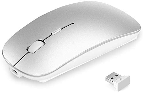 Rechargeable Wireless Mouse,3 Adjustable DPI ，Less Noise,2.4G Slim Silent Click Wireless Optical Mice, Portable Mobile Wireless Mouse for Notebook, PC, Laptop, Computer, (Silver)