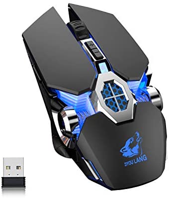 Wireless Bluetooth Gaming Mouse Rechargeable with 7 Button Rainbow RGB Multi Color Breathing Backlight 3 Adjustable DPI Ergonomic Grip Slient Click Power Saving Mode for PC Mac Gamer Officer (Black)