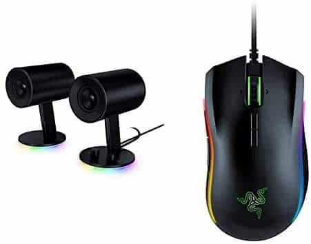 Razer Nommo Chroma: Custom Woven 3″ Glass Fiber Drivers, Black & Mamba Elite Wired Gaming Mouse: 16,000 DPI Optical Sensor – Chroma RGB Lighting – 9 Programmable Buttons – Mechanical Switches