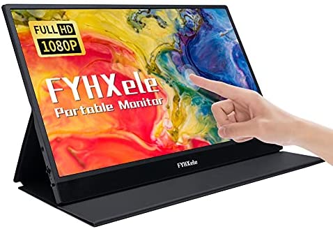 Portable Monitor, FYHX FHD 1080P IPS External Monitor for Laptop with Dual Type-C Mini HDMI 15 inch Touchscreen Monitor with Smart Cover & Dual Speakers, Plug & Play for PC Phone Xbox PS4 Switch