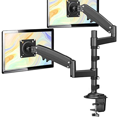 ErGear Dual Monitor Mount Arm 22-34 Inch, Adjustable Gas Spring Monitor Desk Mount Stand, VESA Mount 75/100mm with C Clamp, Grommet Mounting for Most Flat Curved Monitors, Hold up to 26.5lbs