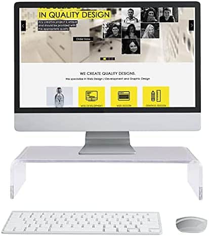 Acrylic Monitor Stand, Clear Desktop Computer Monitor Holder, Laptop Riser for Keyboard Storage & Multi-Media Printer TV Screen, PC Desk Stand for Home Office School, 15×7.1×3.2 Inch