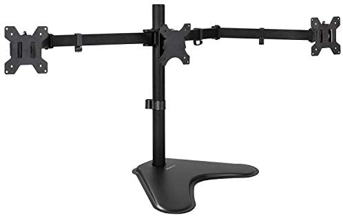 Mount-It! Triple Monitor Stand | 3 Monitor Stand Fits 19 20 21 22 23 24 Inch Computer Screens | Free Standing Base | Three Heavy Duty Full Motion Adjustable Arms | VESA Compatible