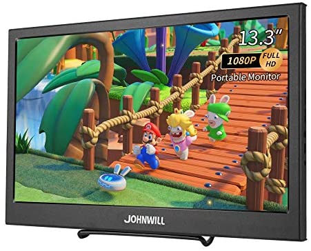 13.3 Inch Portable Monitor,JOHNWILL Full HD 1080P Portable Display IPS Screen Gaming Monitor with HDMI, Built-in Dual Speakers/USB-Powered Portable Monitor for Laptop, PS4, Xbox, Switch, Phone