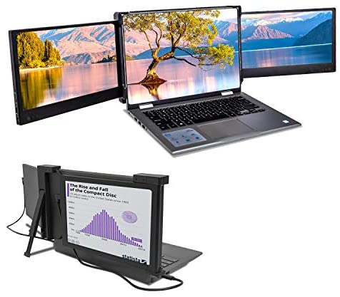 DOC Dual Triple Portable Extended Laptop Screen Extender Monitor HD 1080P IPS Display USB A/Type-C Power Attachable Foldable Compatible with 13″-17″ Second Screen Monitor for Mac PC (Black 10.1 inch)