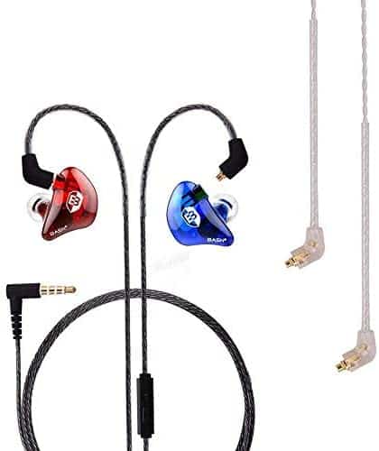 BASN Professional in Ear Monitor Headphones for Singers Drummers Musicians with MMCX Connector IEM Earphones (Lux Clear Red Blue)