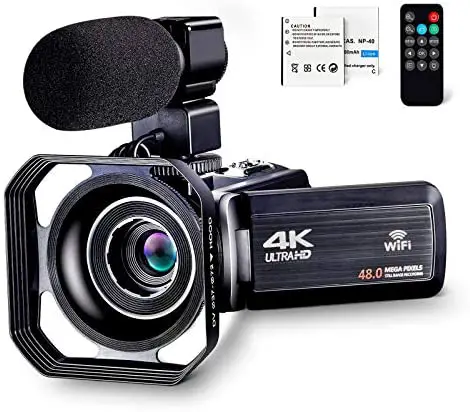 4K Camcorder Vlogging Camera for YouTube Ultra HD 4K 48MP Video Camera with Microphone & Remote Control WiFi Digital Camera 3.0″ IPS Touch Screen