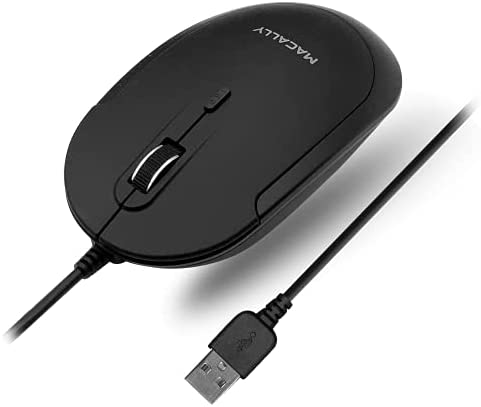 Macally Quiet Wired Mouse for Laptop or Desktop, USB Computer Mouse Wired with Optical Sensor and Adjustable DPI – Comfortable Corded Mouse for PC Windows Chromebook Mac Notebook – Black