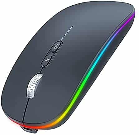 Rechargeable 2.4GHz LED Wireless Bluetooth Mouse, Slim Noiseless Optical Wireless Mouse with Bluetooth, Type C and USB Connection,Easy-Switch up to 3 Device (Black)