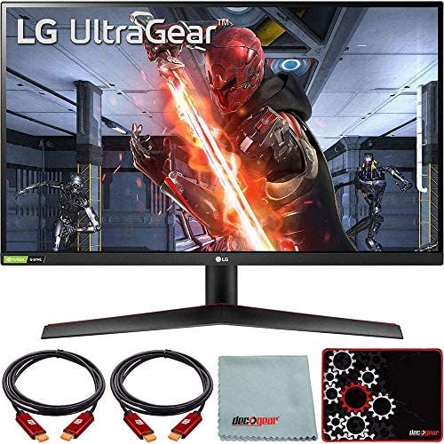 LG 27GN800-B 27 inch Ultragear QHD IPS 144Hz 16:9 G-SYNC HDR Monitor Bundle with Deco Gear HDMI Cable 2 Pack + Gamer Surface Mousepad + Screen Cloth