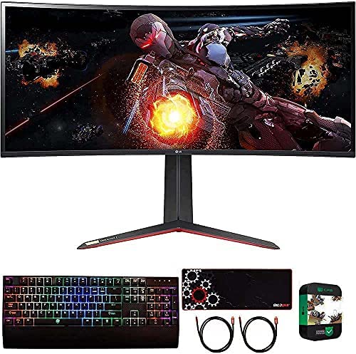 LG 34GP950G-B 34 inch Ultragear QHD 3440 x 1440 Nano IPS Curved Gaming Monitor Bundle with Deco Gear Gaming Keyboard, Gaming Mouse Pad, 2X Deco Gear 6FT HDMI Cable and 1 Year Extended Protection Plan
