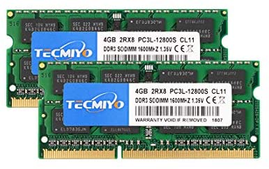 TECMIYO 8GB Kit (2 x 4GB) DDR3L-1600 SODIMM, DDR3 PC3-12800 Non ECC Unbuffered 1.35V/1.5V CL11 2RX8 Dual Rank for Laptops Notebook