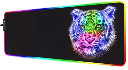 RGB Gaming Mouse Pad – 14 Light Modes Extended Computer Keyboard Mat, Anime LED Mouse Pad Large，High-Performance Mouse Pad Optimized for Gamer 31.5 X 12in (Tiger Mouse pad)
