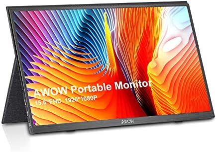 Portable Monitor AWOW 15.6 Inch Computer Display FHD 1920X1080P IPS Ultra-Slim Gaming Monitor with HDMI, Type C, Speakers for Laptop PC, Smart Phone, PS4, Xbox Switch Included Smart Cover, CreaPlay E6