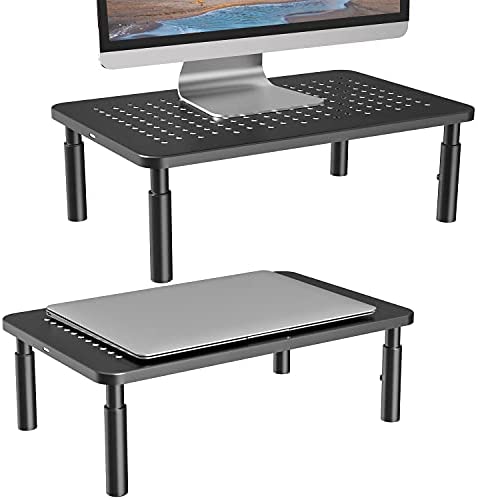 WALI Monitor Stand Riser for Computer, Laptop, Printer, Notebook and All Flat Screen Display with Vented Metal Platform and 3 Height Adjustable Underneath Storage (STT003-2), 2 Packs, Black