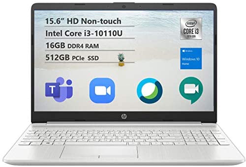 2021 Newest HP 15 Budget Laptop Notebook, 15.6″ HD BrightView Display, i3-10110U, 16GB DDR4 RAM, 512GB SSD, Webcam, WiFi, Bluetooth, Windows 10, Natural Silver (Renewed)